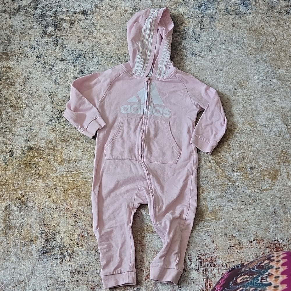 Adidas Light Pink Infant Hooded Jumpsuit